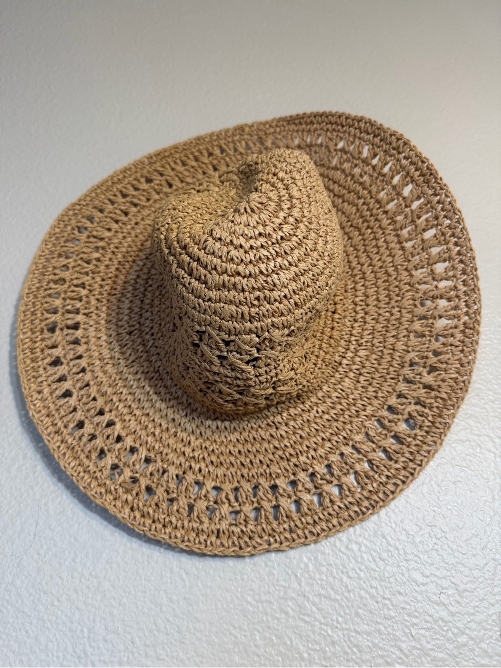 Time and Tru Straw Crochet Sun Hat - Natural Tan